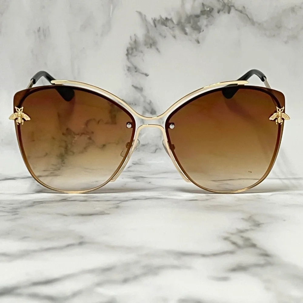 Brown Gradient Rimless Butterfly Womens Luxury Shades Cat Eye Sunglasses‎ Lentes
